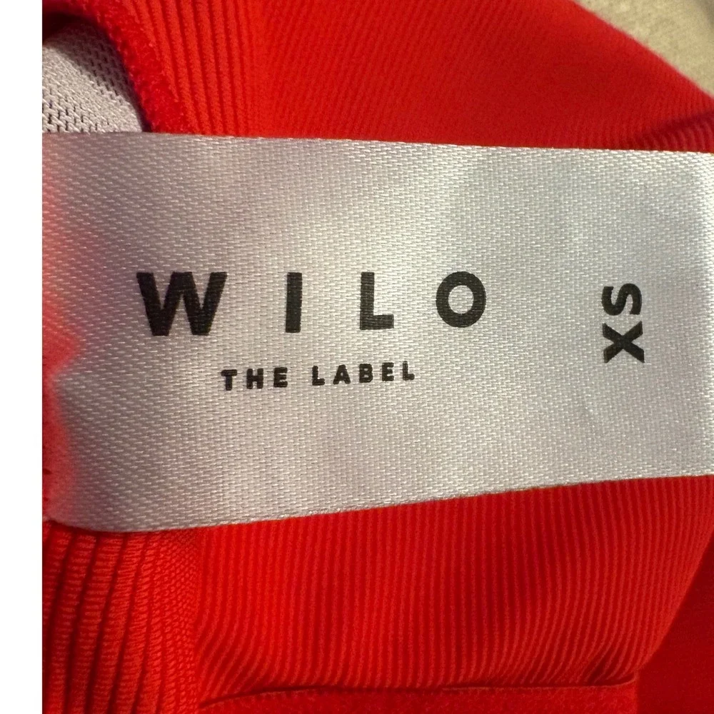 WILO Red Ribbed 2 Piece Activewear Set Strappy Crop Top Ruched Leggings -  XS